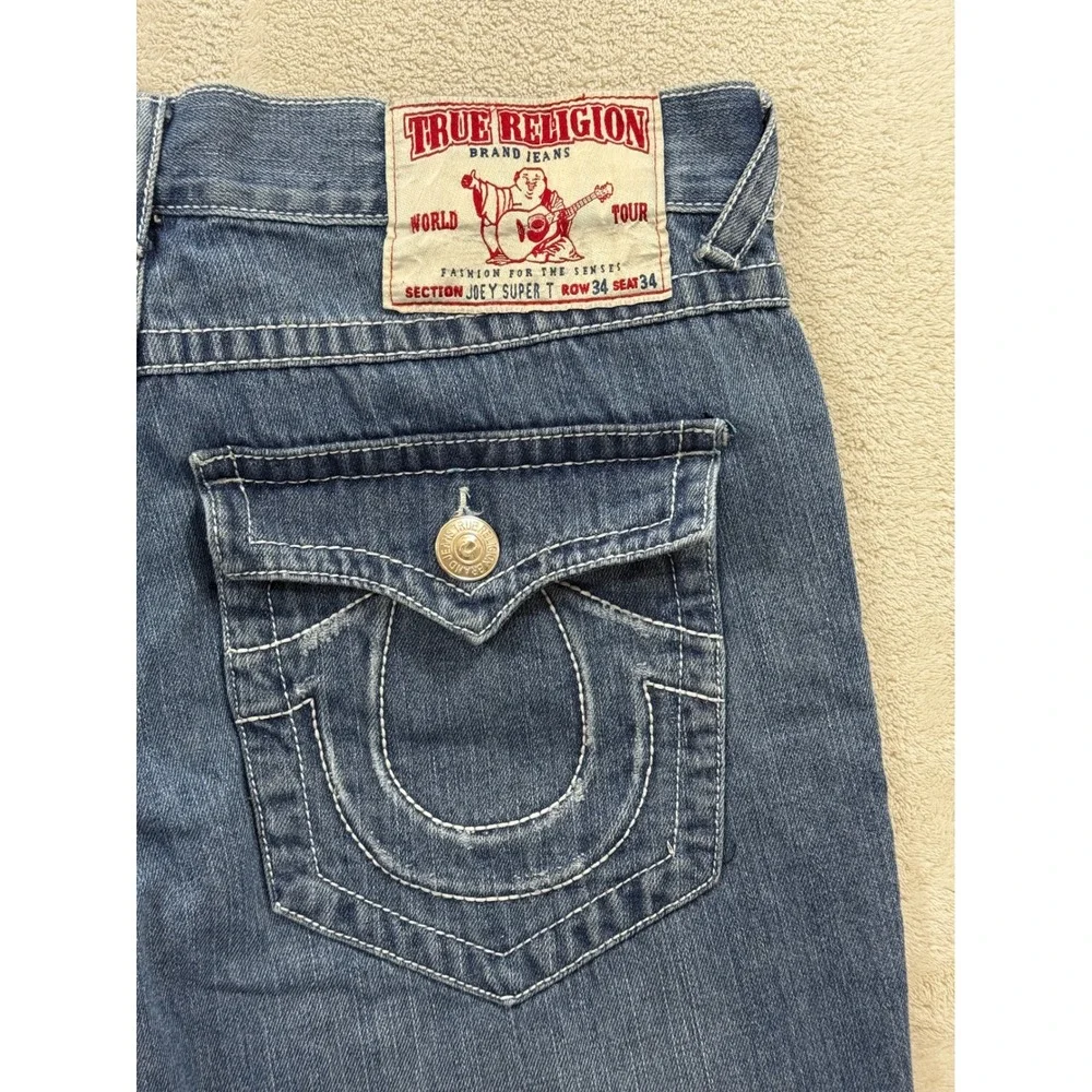 True Religion Mens Joey Super T Flap Pocket Blue Jeans 34 Meas: 34x32